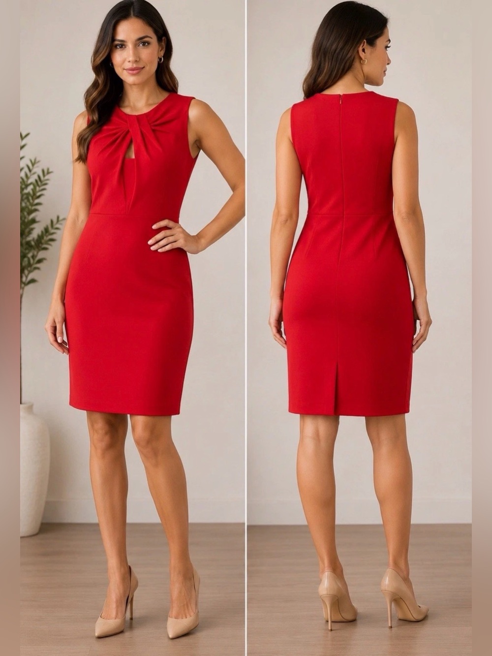 Calvin Klein Red Crepe Sheath Dress Size 6
